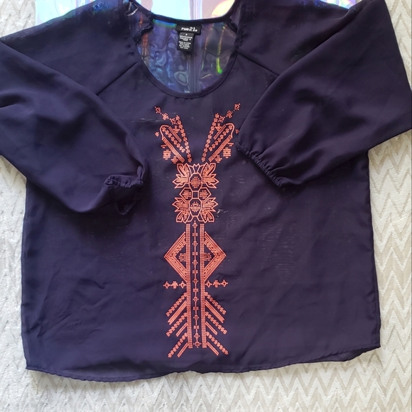 (2 for $10) Sheer Loose Tribal Print Rue 21 Blouse - Picture 2 of 5
